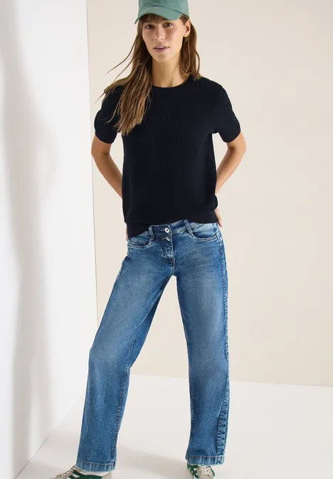 Sweter z krótkim rękawem i strukturą universal blue