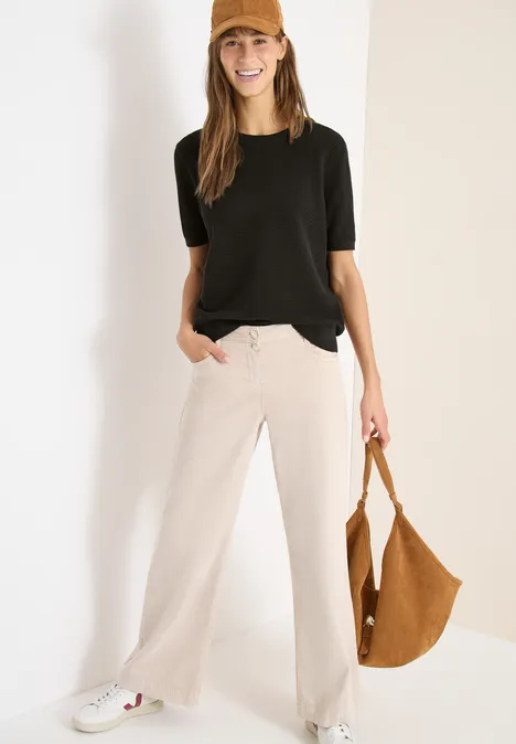 Sweter z krótkim rękawem i strukturą raw khaki