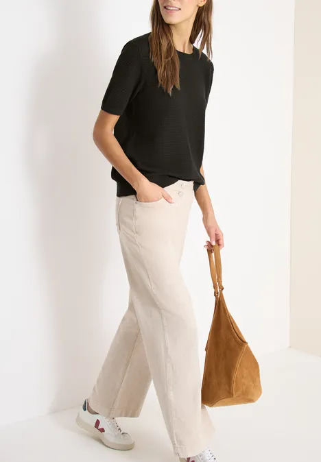 Sweter z krótkim rękawem i strukturą raw khaki