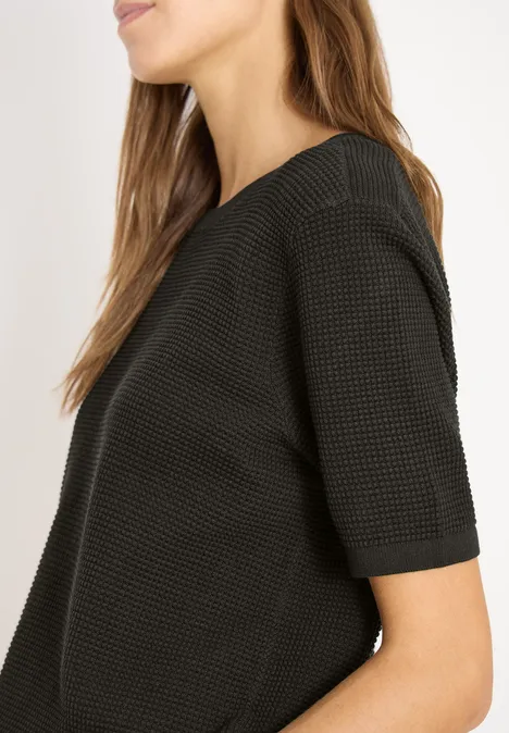 Sweter z krótkim rękawem i strukturą raw khaki