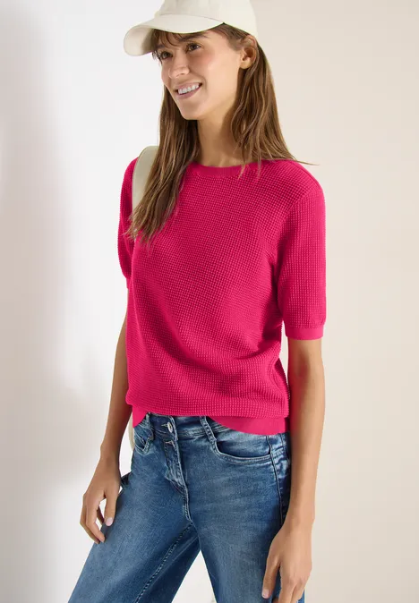 Kurzarm Pullover mit Struktur beetroot pink