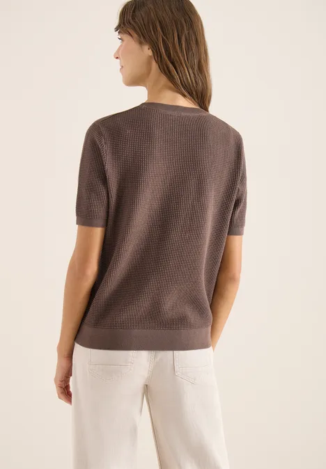 Sweter z krótkim rękawem i strukturą urban taupe