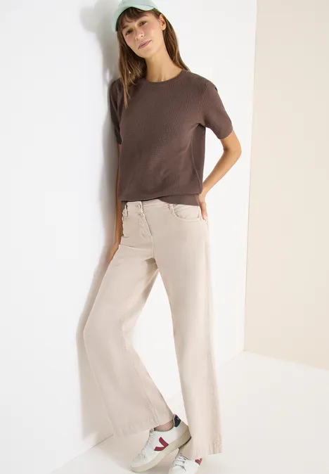 Sweter z krótkim rękawem i strukturą urban taupe