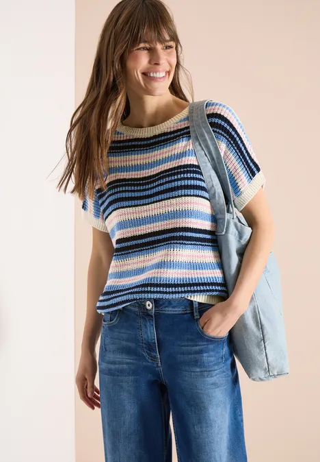 Pull à manches courtes en fil de ruban universal blue Pull à manches courtes en fil de ruban universal blue