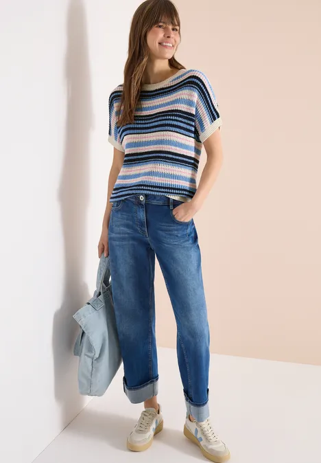 Pull à manches courtes en fil de ruban universal blue Pull à manches courtes en fil de ruban universal blue