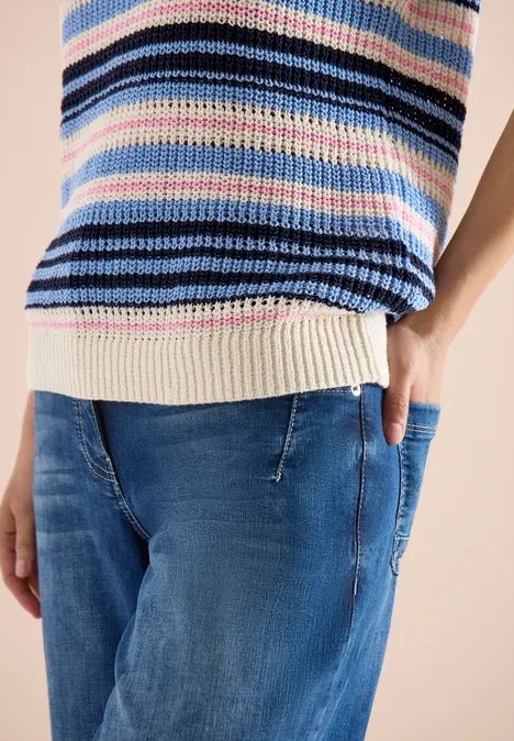 Pull à manches courtes en fil de ruban universal blue Pull à manches courtes en fil de ruban universal blue