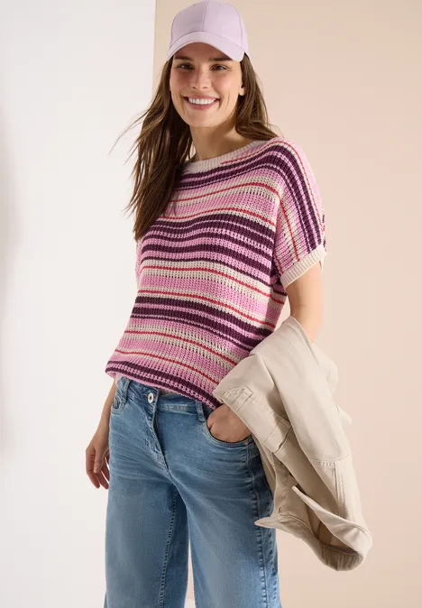 Pull à manches courtes en fil de ruban sweet grape red Pull à manches courtes en fil de ruban sweet grape red