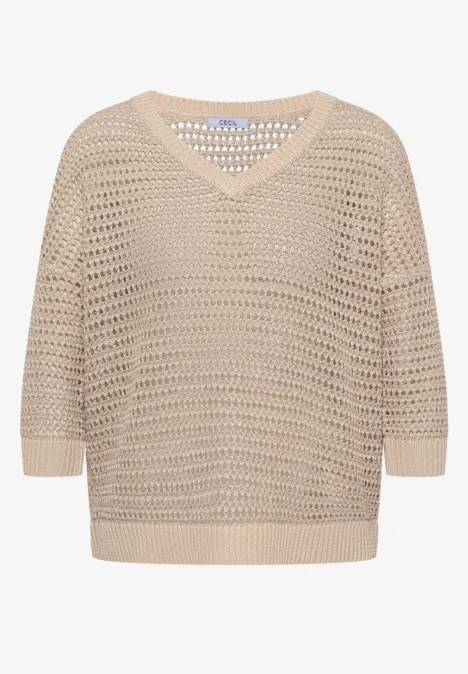 Pull avec col en V et mélange de fils pearl beige