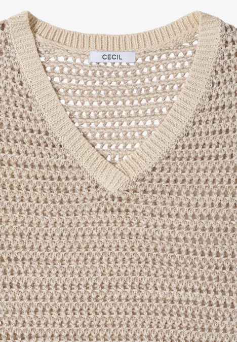 Pullover mit V-Neck und Garnmix pearl beige