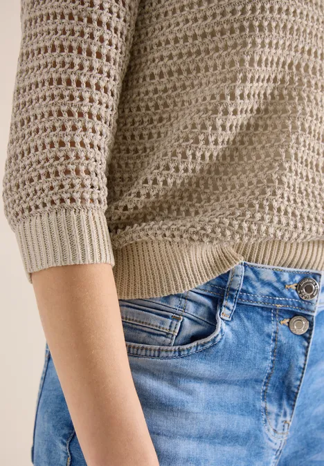 Pullover mit V-Neck und Garnmix pearl beige