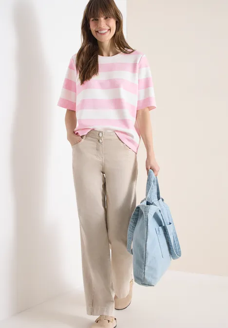 Sweat-shirt à manches courtes et à rayures light blush rose