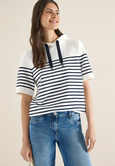 Sweat-shirt à manches courtes avec capuche et rayures universal blue