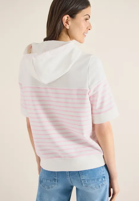 Sweat-shirt à manches courtes avec capuche et rayures light blush rose