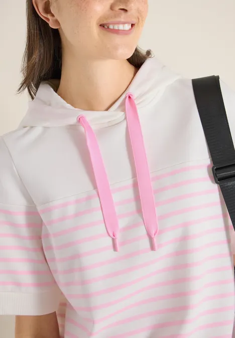 Sweat-shirt à manches courtes avec capuche et rayures light blush rose
