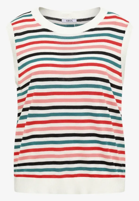 Pullunder mit Rundhals und Streifen raw sand beige Ärmelloses, bunt gestreiftes Top mit Rundhalsausschnitt