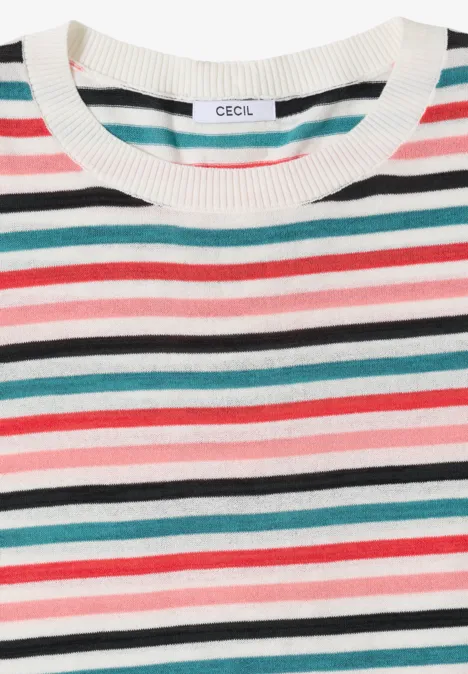 Pullunder mit Rundhals und Streifen raw sand beige Gestreiftes Kurzarmshirt in Weiß, Rosa, Türkis und Schwarz