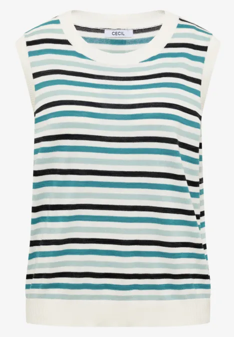 Pullunder mit Rundhals und Streifen crystal mint Ärmelloses Stricktop mit weißen, schwarzen und türkisfarbenen Querstreifen.