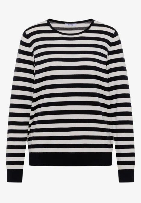 Pull à col rond et rayé urban dark blue Schwarz-weiß gestreifter Pullover mit langen Ärmeln