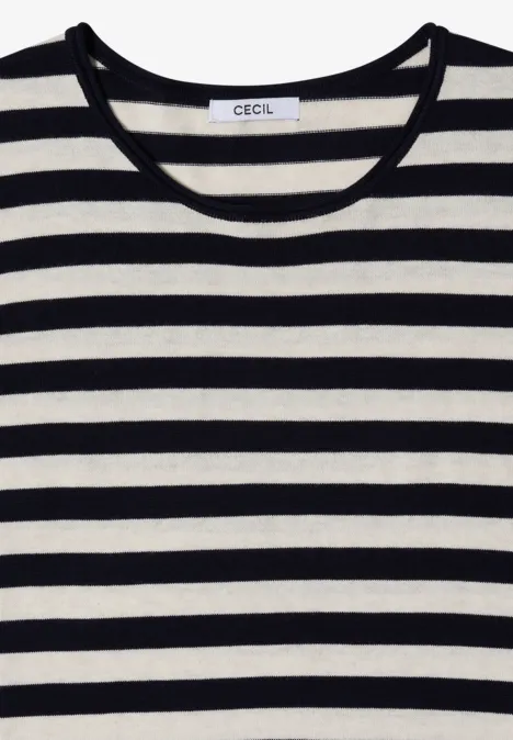 Pull à col rond et rayé urban dark blue Schwarz-weiß gestreiftes T-Shirt mit Rundhalsausschnitt.