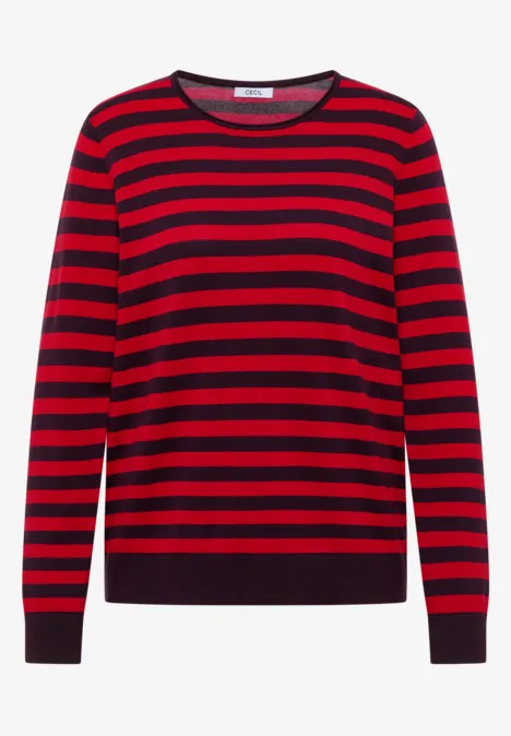 Pull à col rond et rayé eggplant red Rot-schwarz gestreifter Langarmpullover mit rundem Ausschnitt