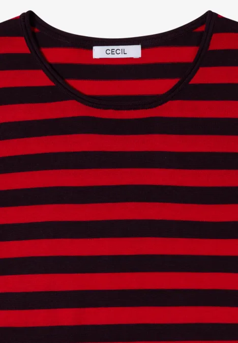 Pull à col rond et rayé eggplant red Rotes T-Shirt mit schwarzen horizontalen Streifen und Rundhalsausschnitt von CECIL.