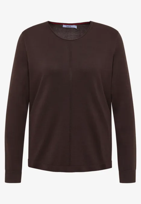 Dunkelbraunes Langarmshirt mit Rundhalsausschnitt.