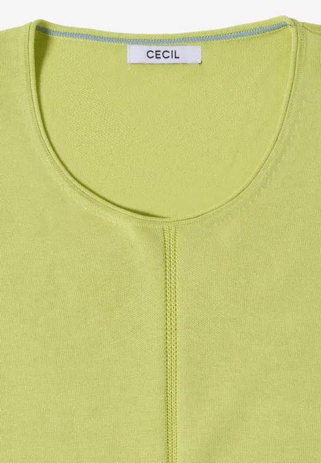 Ärmelloses, limonengrünes Damen-Top mit Rundhalsausschnitt und sichtbarem Markenlabel.