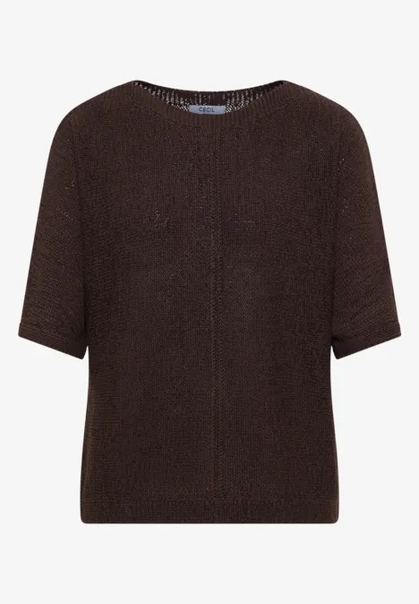 Dolman Pullover mit U-Boot-Ausschnitt brown cacao Dunkelbrauner, kurzärmliger, gestrickter Pullover mit Rundhalsausschnitt.
