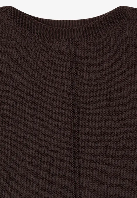 Dolman Pullover mit U-Boot-Ausschnitt brown cacao Dunkelbrauner, gestrickter Pullover mit rundem Ausschnitt und feiner Rippenstruktur.