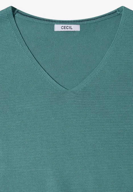 Grüner V-Ausschnitt-Pullover von CECIL, leichter Strick, schlichtes Design.