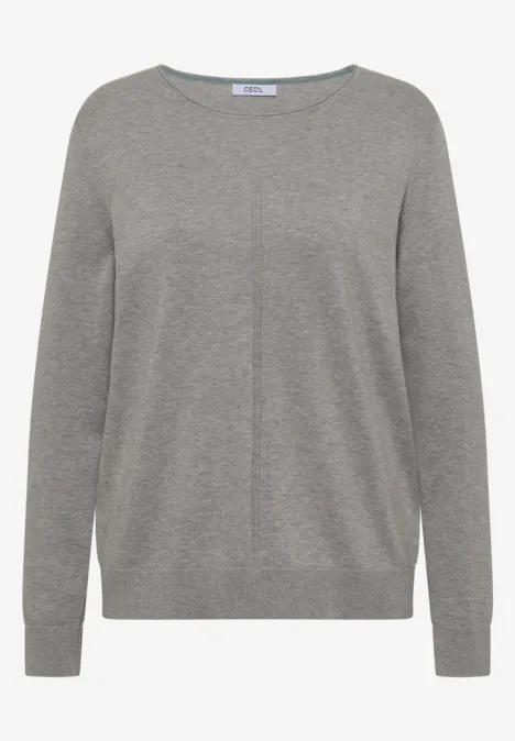 Pull gris chiné à col rond et manches longues.