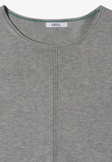 T-shirt gris à manches longues avec couture centrale apparente et étiquette CECIL au col.