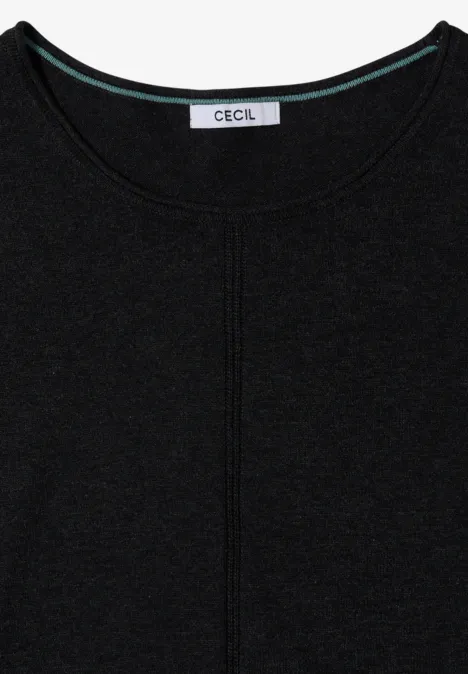 Pull noir à manches longues, col rond et étiquette de marque CECIL