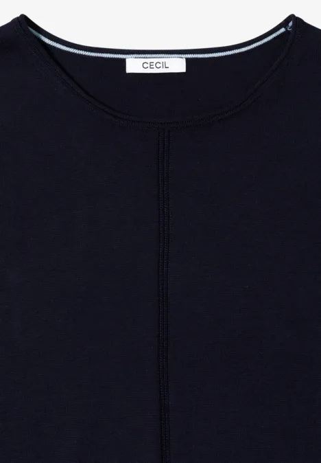 Schlichtes dunkelblaues Langarmshirt mit Rundhalsausschnitt und dezenter Mittelnaht.