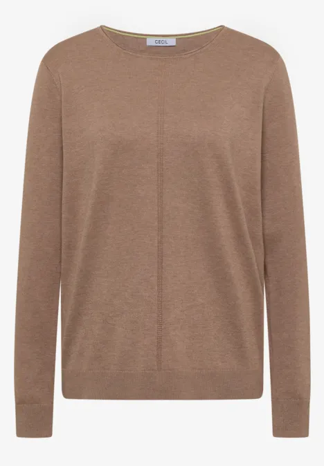 Schlichter brauner Pullover mit langen Ärmeln und Rundhalsausschnitt.