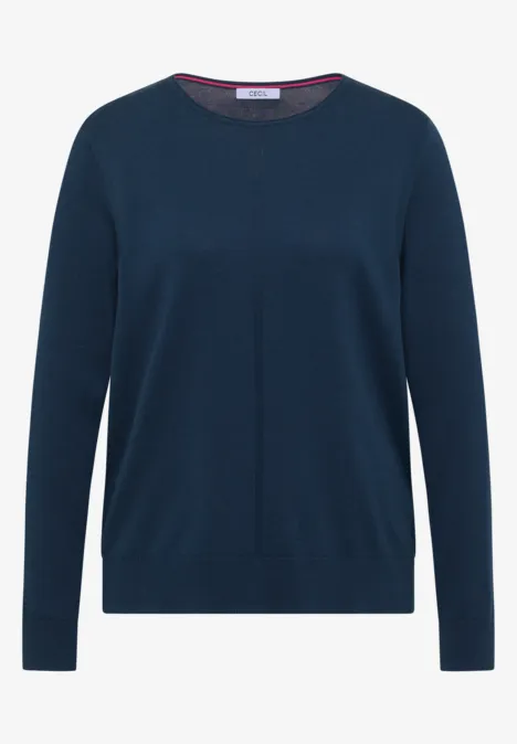 Basic Pullover mit Rundhals in Unifarbe moonlight blue Dunkelblauer Rundhalspullover mit langen Ärmeln.