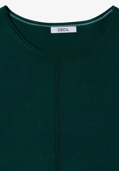 T-shirt femme vert foncé à encolure ronde et couture centrale, marque CECIL.