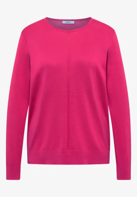 Basic Pullover mit Rundhals in Unifarbe pink flash Simpel geschnittener Fuchsia-Pullover mit Rundhals, Langarm und glattem Strickmuster.