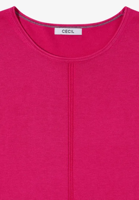 Basic Pullover mit Rundhals in Unifarbe pink flash Pinkes Damen-Shirt mit Rundhalsausschnitt, sichtbarer Mittelnaht und CECIL-Label am Kragen.