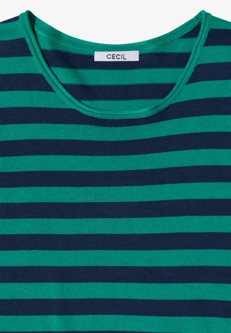 Grün-dunkeltürkises, gestreiftes Damen-T-Shirt mit Rundhalsausschnitt von CECIL.