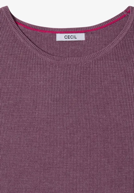 Pull violet côtelé plié avec encolure ronde