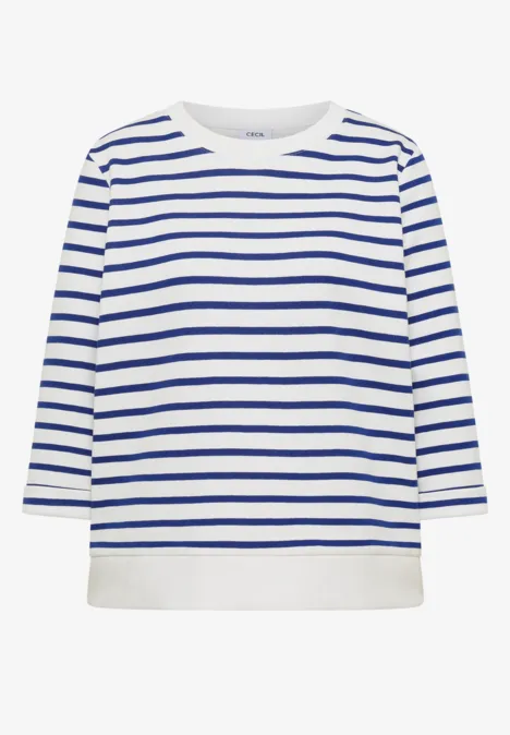 3/4-Arm Sweatshirt mit Rundhals und Streifen deep river blue Weißes Langarmshirt mit klassischen blauen Querstreifen und Rundhalsausschnitt