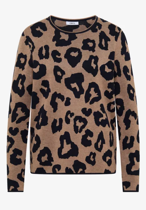 Beige trui met zwart luipaardenprint
