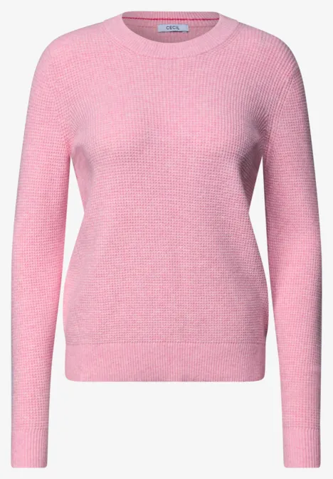 Roze damestrui met ronde hals en lange mouwen, eenvoudig en stijlvol.