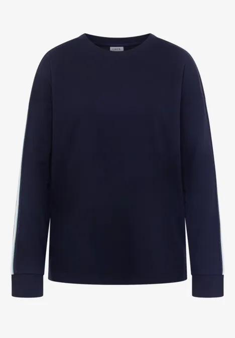 Sweatshirt met ronde hals en tape-details urban dark blue Donkerblauwe trui met lange mouwen en subtiele lichtblauwe strepen op de zijkanten.