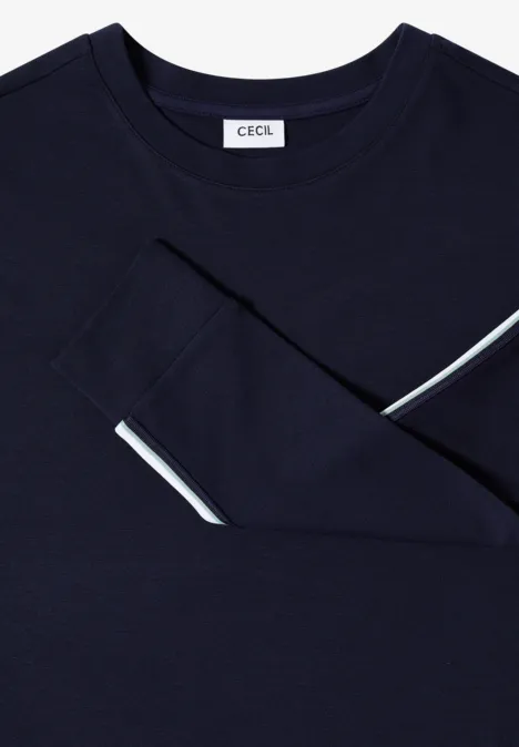 Sweatshirt met ronde hals en tape-details urban dark blue Donkerblauwe longsleeve met subtiele witte stiksels op de mouw en ronde hals.