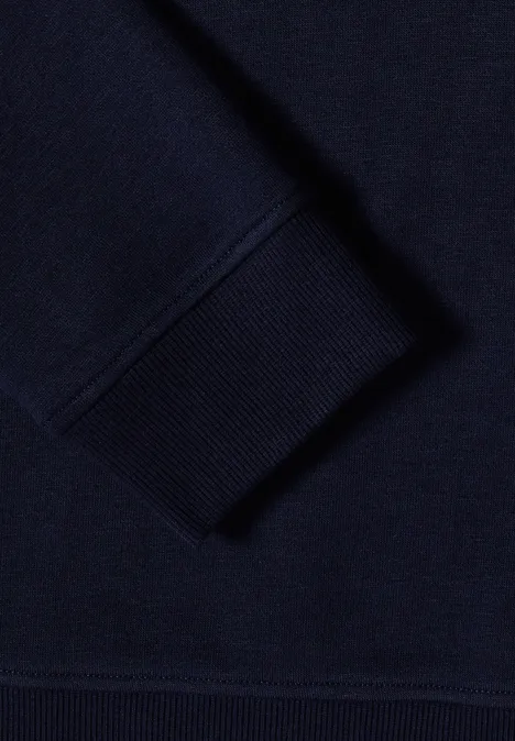 Donkerblauwe sweatermouw met omgeslagen boord.