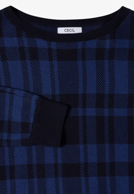 Dolman Pullover mit Karomuster urban dark blue Blau-schwarz karierter Langarmpullover von CECIL, weiches Material, moderner Karo-Look.
