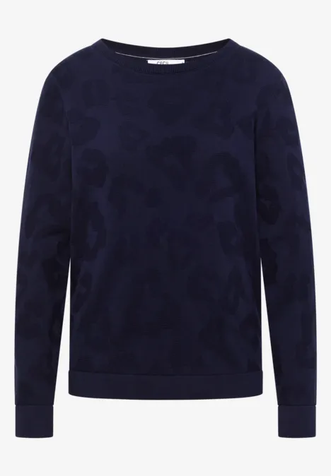 Pull à col bateau et texturé urban dark blue Dunkelblauer Pullover mit feinem Jacquardmuster, Rundhalsausschnitt und geripptem Saum.