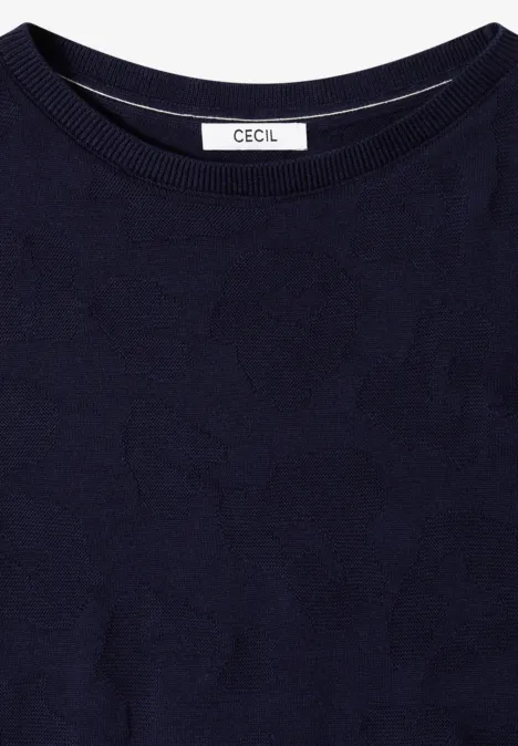 Pull à col bateau et texturé urban dark blue Schlichtes dunkelblaues Langarmshirt mit Rundhalsausschnitt und CECIL-Label im Nacken.